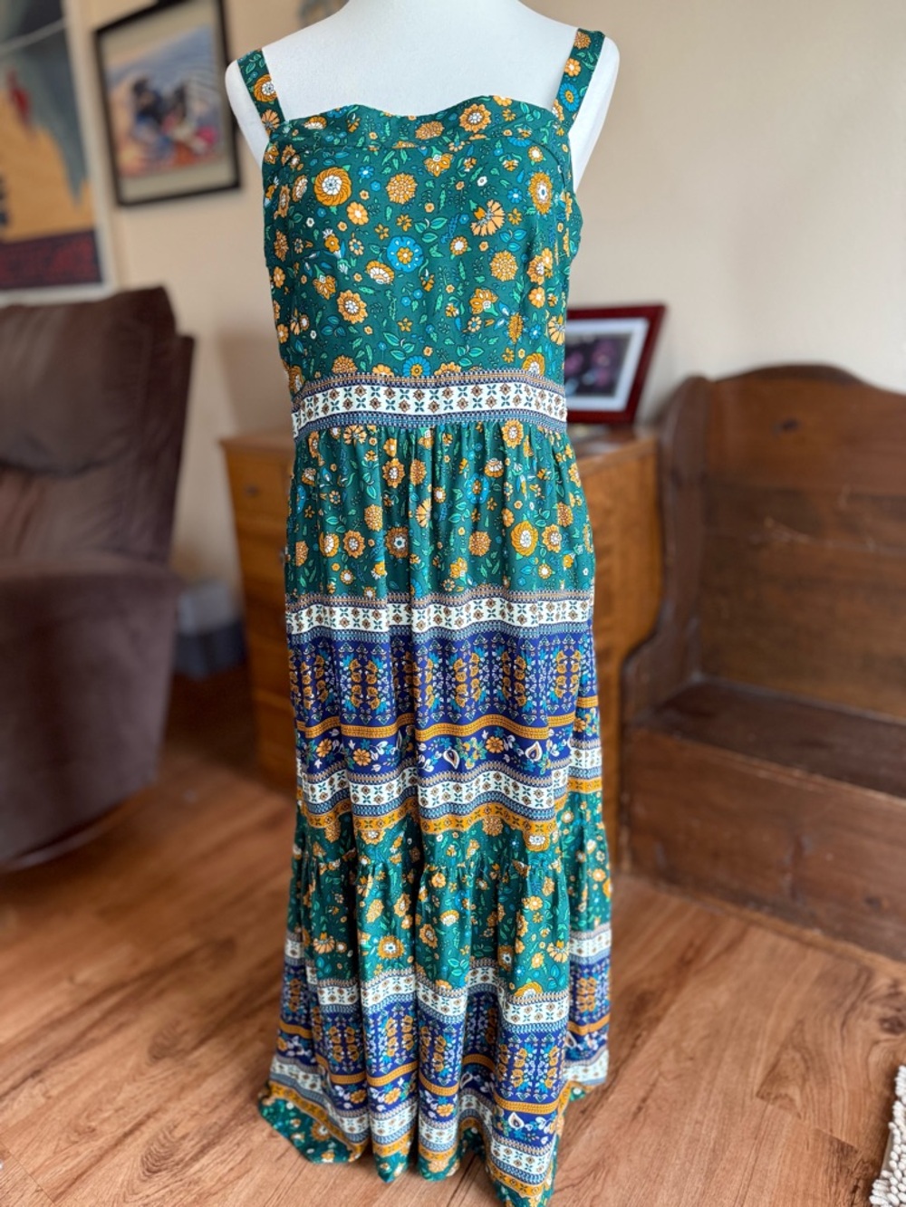 NWT Umgee Green and Blue Patterned Maxi Dress - Picture 5 of 11